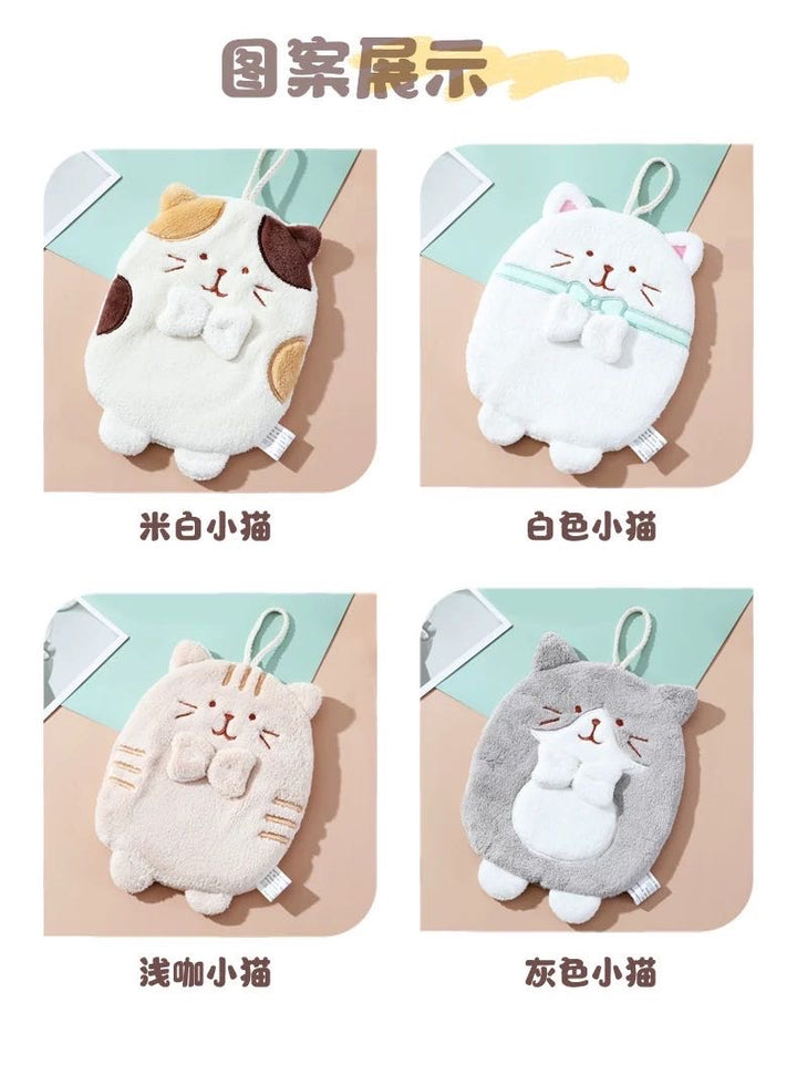 Cute Cat Thickened Water Absorbent Hand Towel Hanging