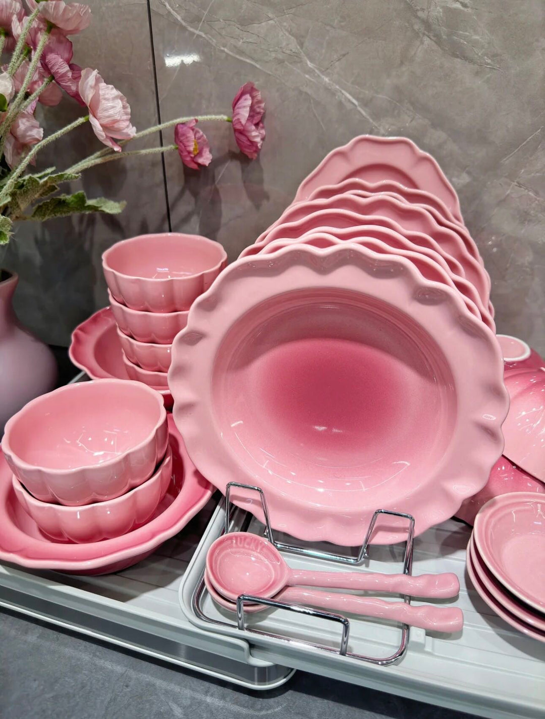 Gradient & Underglaze Ceramic Bowl Plate Tableware For Two People 9/For Four People 17Set