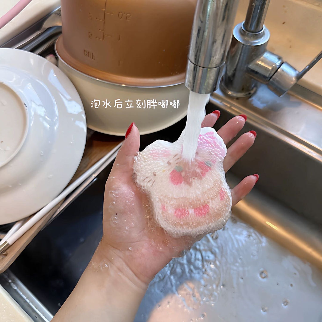 Bear 1 Set 4 Wood Pulp Sponge Bowl Scouring Pad
