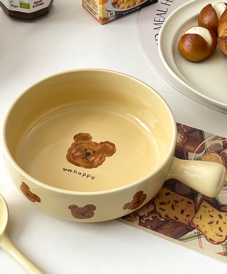 Cute Cute emoBear Single Handle Baking Bowl