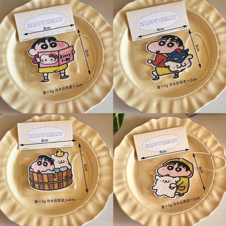 Crayon Shin-chan Hello Kitty 1 Set 4 Wood Pulp Sponge Dish Sponge Cup Scouring Pad