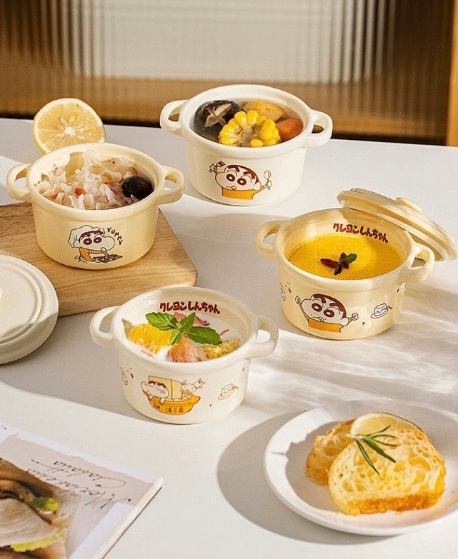 Crayon Shin-chan Double Ear Bowl Stew Cup Bowl with Lid Double Ear Bowl Baby Food Bowl Bowl