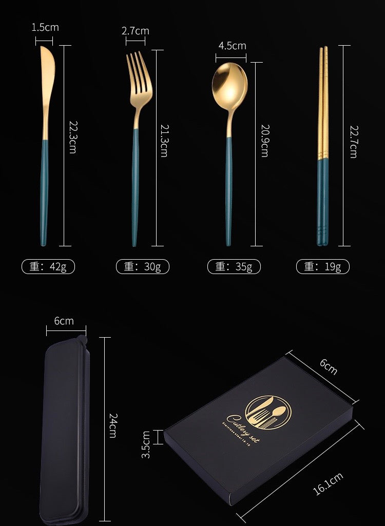 Stainless Steel Tableware Spoon & Fork Knife Chopsticks 4-Piece Set