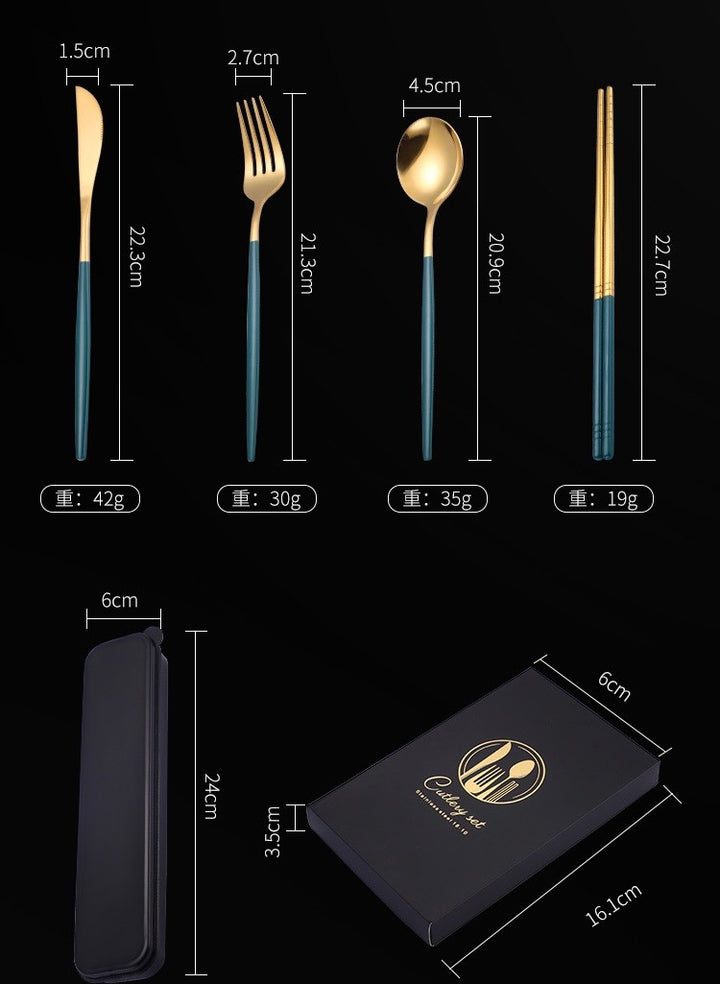 Stainless Steel Tableware Spoon & Fork Knife Chopsticks 4-Piece Set