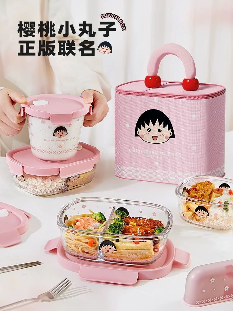 Chibi Maruko-chan Glass Lunch Box /Crisper Fruit Bento Box