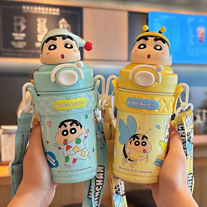 Crayon Shin-chan 316 Thermos Cup Portable Straw Cup Travel Mug Crossbody One-button Pop Lid +Safety Lock 520ml