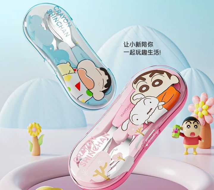 Crayon Shin-chan Portable Spoon & Fork Set (Storage Box ) 304 Stainless Steel Kids Safe