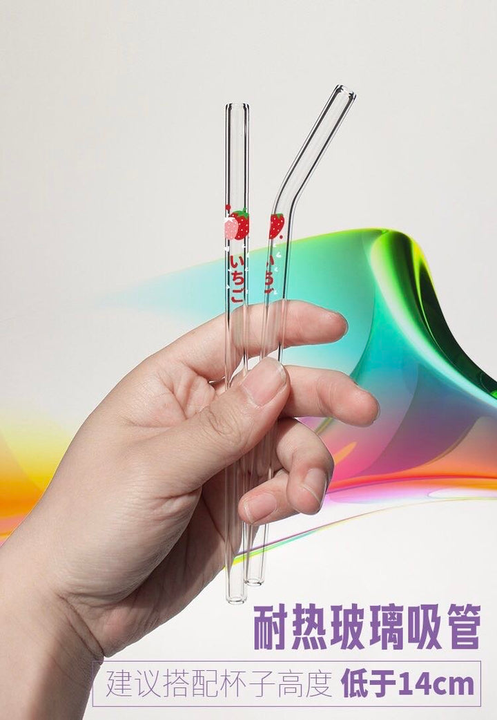 Transparent Heat Resistant Glass Straw Milk Tea Juice Straw 2Straw +Cleaning Brush Straw