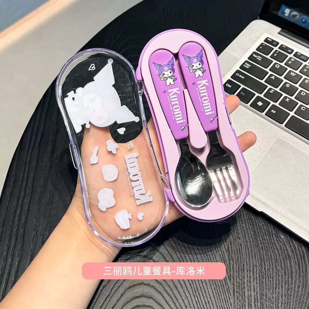 Sanrio Portable Spoon & Fork Set (Storage Box ) 304 Stainless Steel Kids Safe