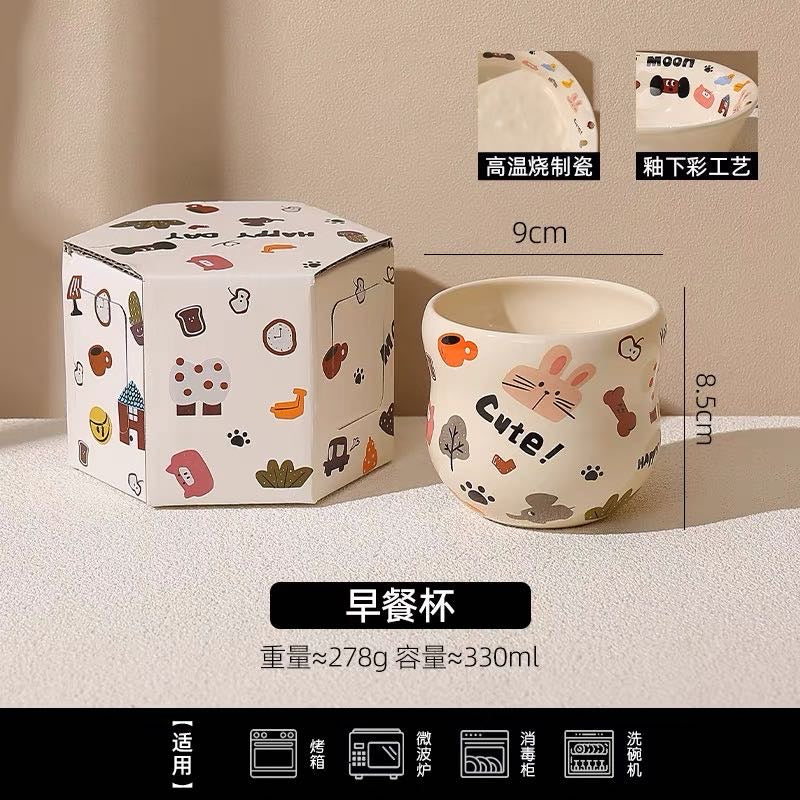 Cute Dog Series Underglaze Ceramic Tableware Set Compartment Plate Dinner Plate Rice Bowl Hand-held Cup