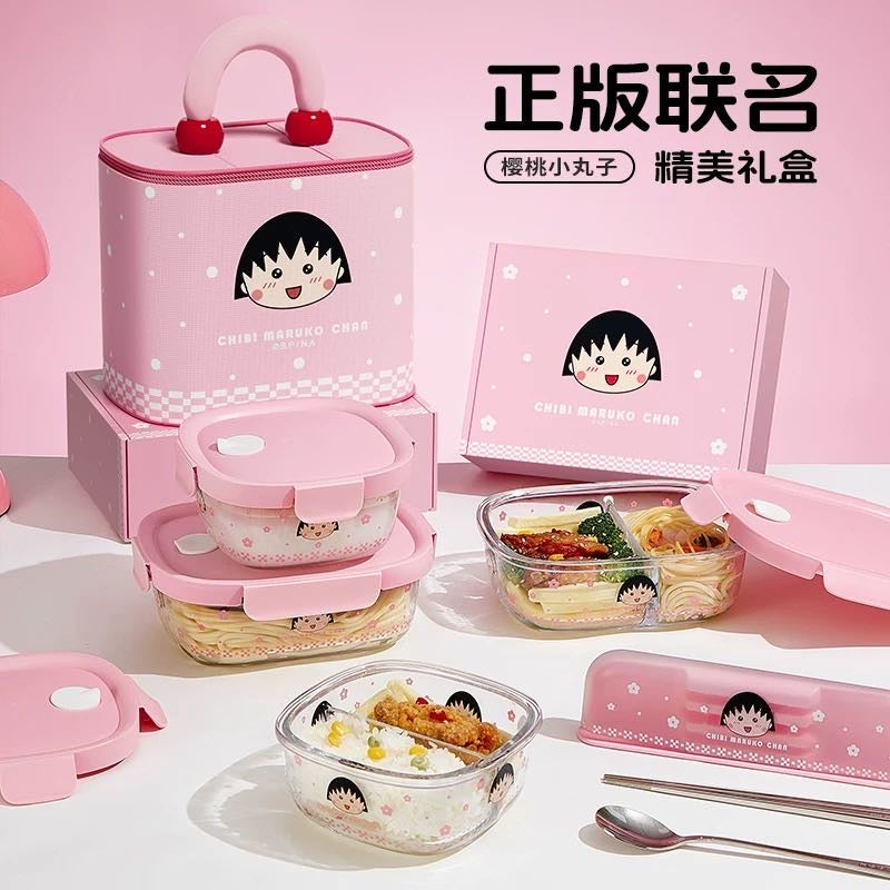 Chibi Maruko-chan Glass Lunch Box /Crisper Fruit Bento Box