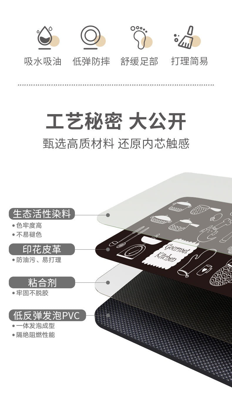 Special Floor Mat Thickened Floor Mat Waterproof Grease Removal Household PUPU Leather Easy Care Anti-slip Foot Mat