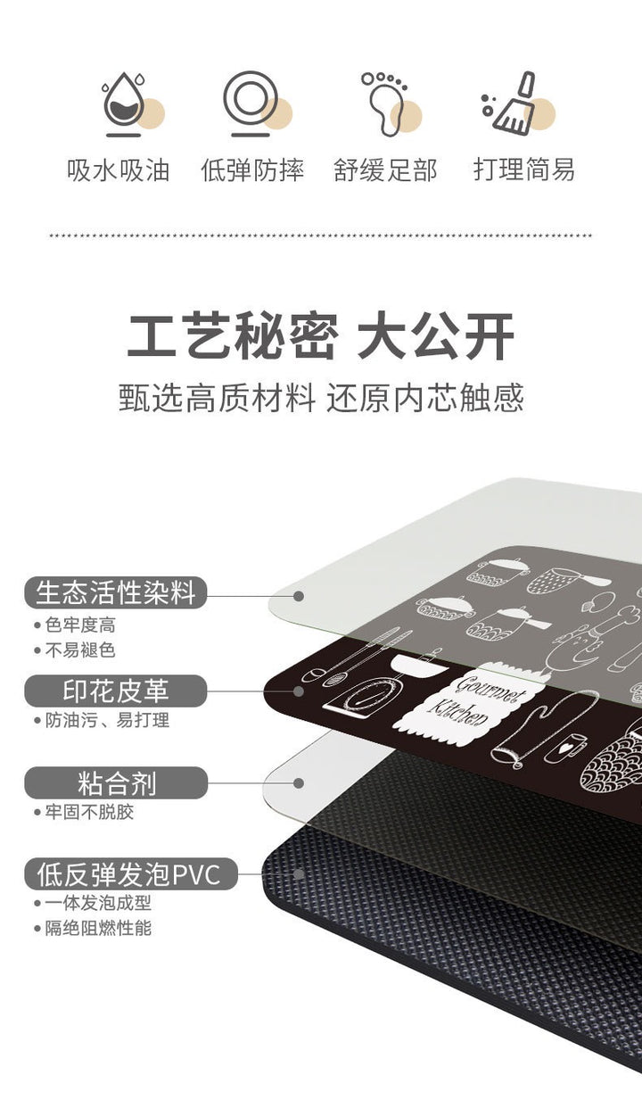 Special Floor Mat Thickened Floor Mat Waterproof Grease Removal Household PUPU Leather Easy Care Anti-slip Foot Mat
