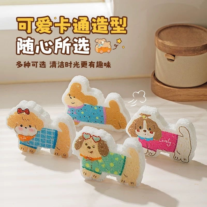 Cute Lanyard Wood Pulp Sponge Dish Sponge Cup Scouring Pad 1 Set Different Styles