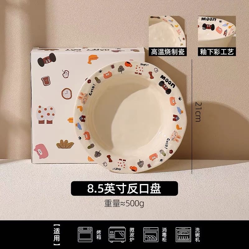 Cute Dog Series Underglaze Ceramic Tableware Set Compartment Plate Dinner Plate Rice Bowl Hand-held Cup