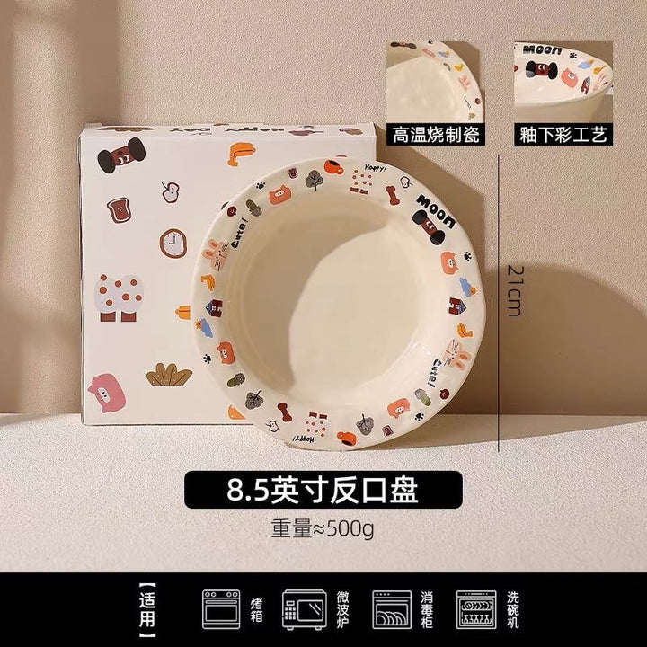 Cute Dog Series Underglaze Ceramic Tableware Set Compartment Plate Dinner Plate Rice Bowl Hand-held Cup