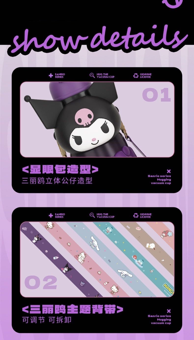 Sanrio Series 316 Stainless Steel Straw Thermos Cup Keep Warm Keep Cold Crossbody Printed + 3D Cup Sleeve