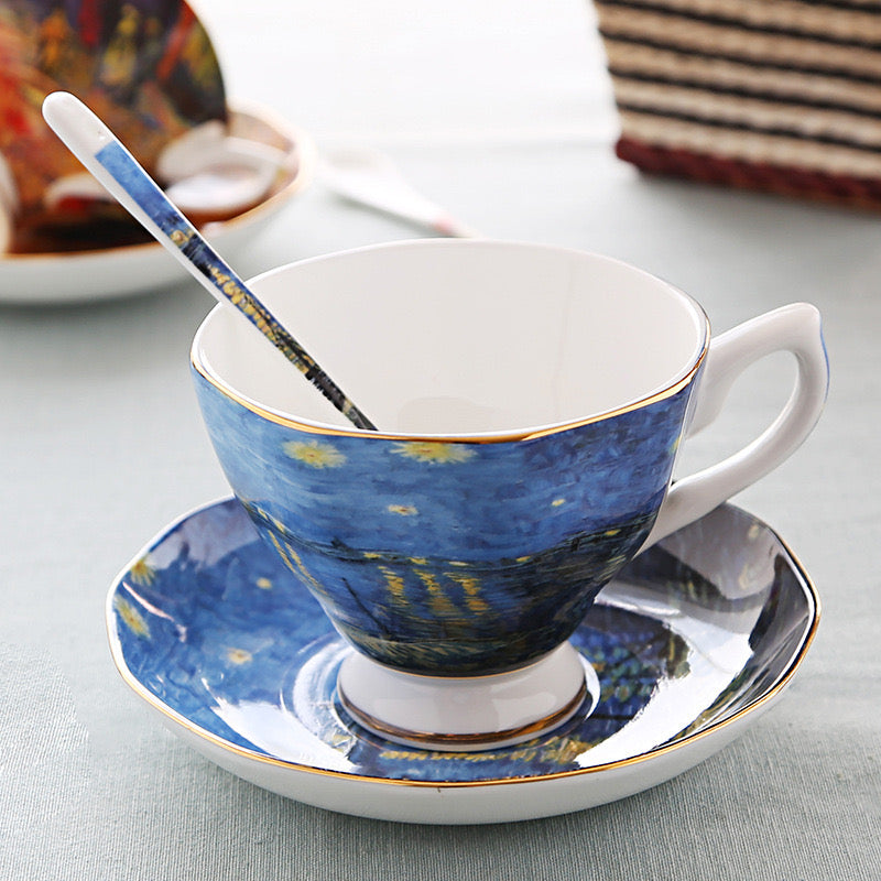 Van Gogh Bone China Cup Saucer Set Various Styles Available