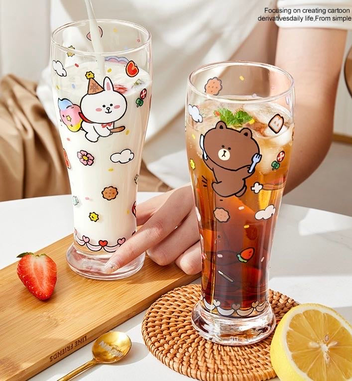 LINE FRIENDS Glass Cup Juice Beer Cup Heat Resistant