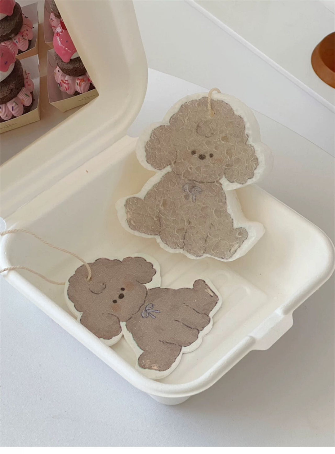 Cute Lanyard Wood Pulp Sponge Dish Sponge Cup Scouring Pad 1 Set Different Styles