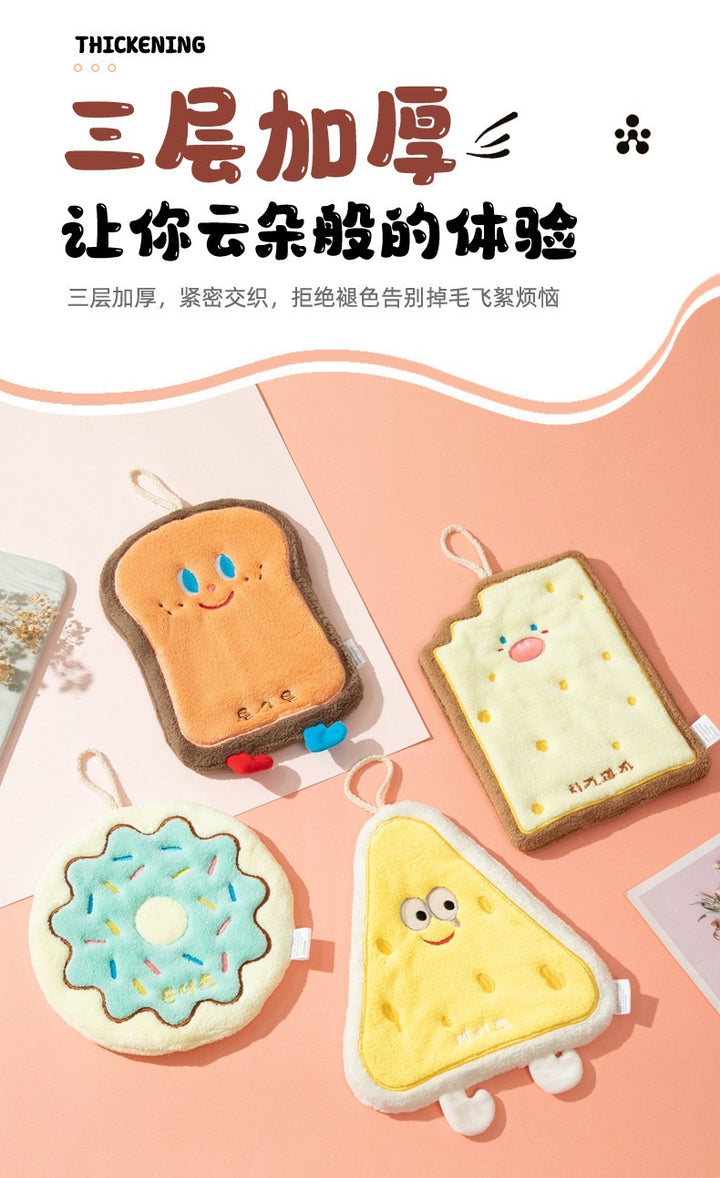 Hanging Hand Towel Bread Series Thickened Water Absorbent Coral Fleece Towel 1 Set 4