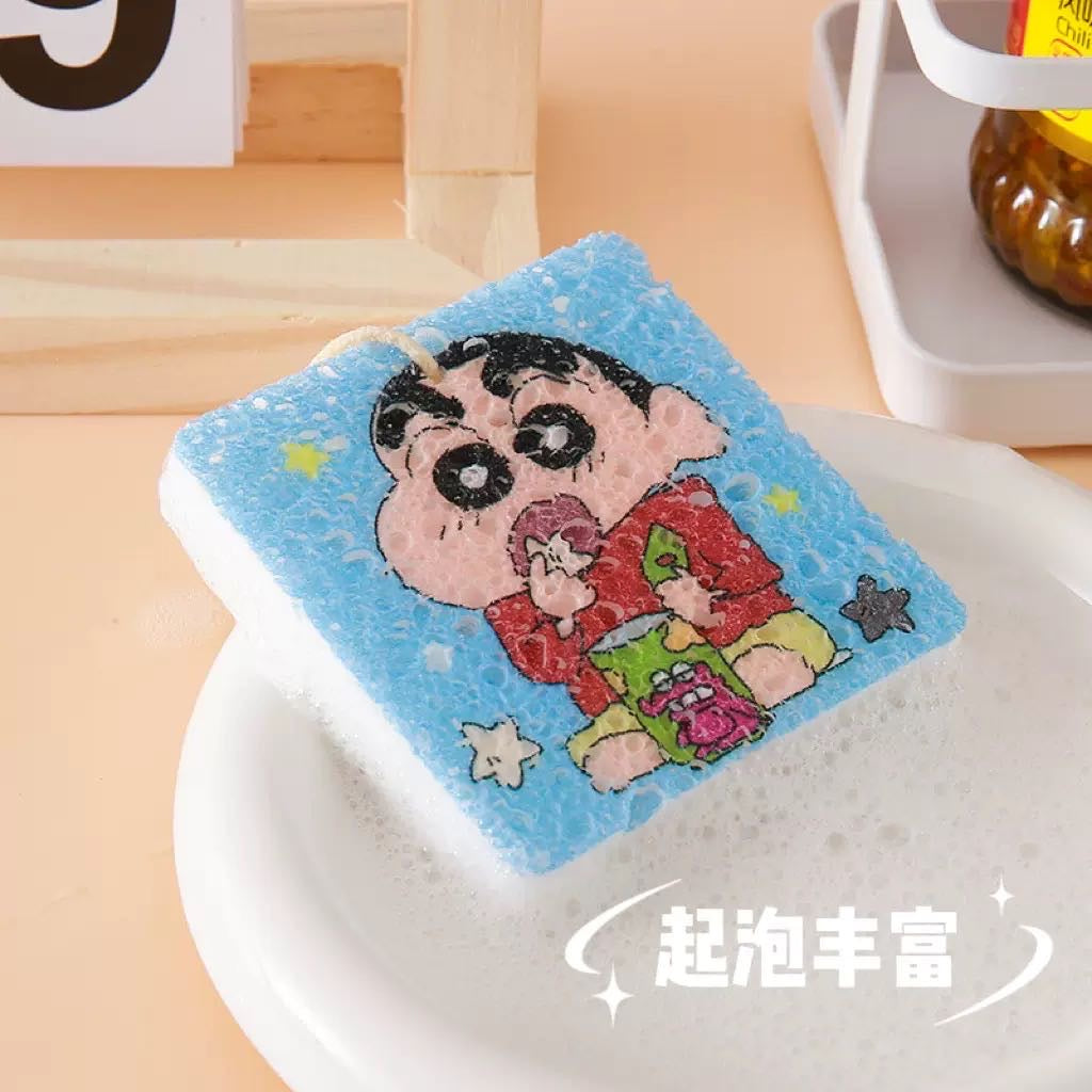 Crayon Shin-chan 1 Set 4 Wood Pulp Sponge Dish Sponge Cup Scouring Pad