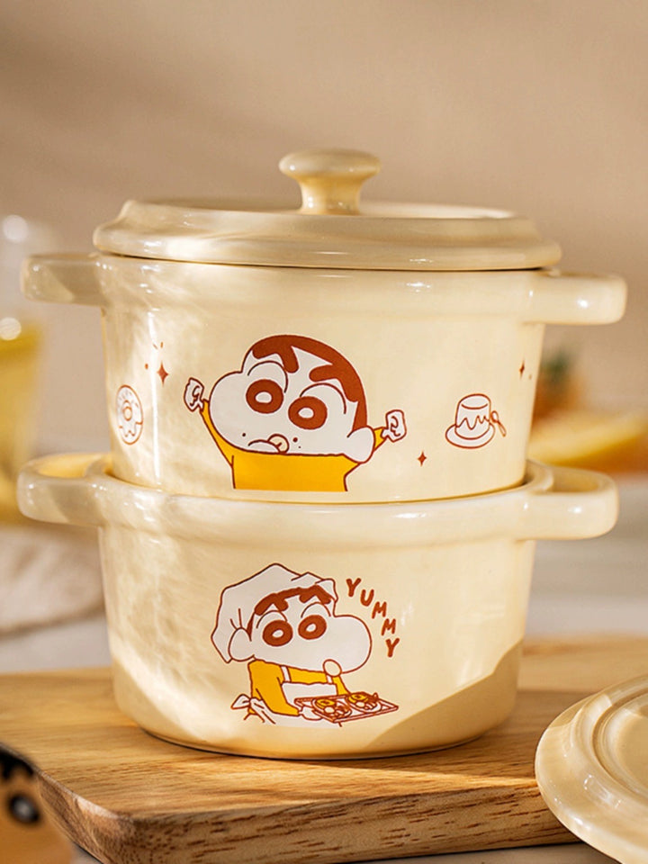 Crayon Shin-chan Double Ear Bowl Stew Cup Bowl with Lid Double Ear Bowl Baby Food Bowl Bowl