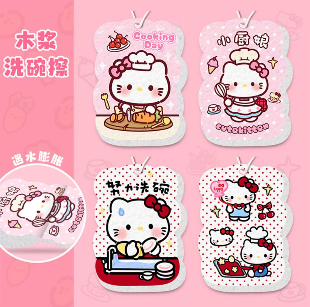 Hello Kitty Series 1 Set 4 Wood Pulp Sponge Dish Sponge Cup Scouring Pad