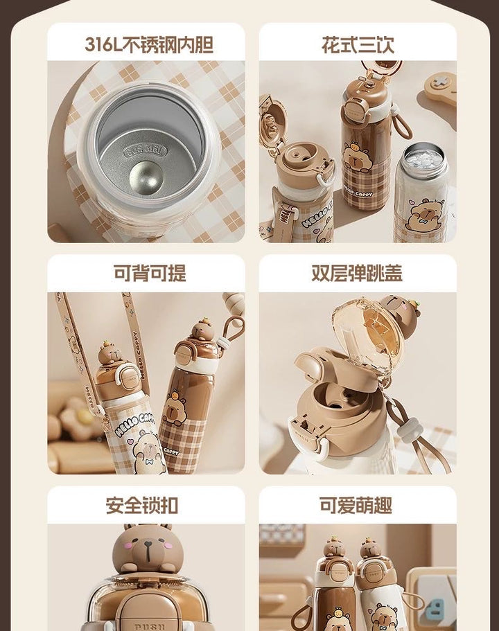 Capybara 316 Stainless Steel Thermos Cup Cup Sleeve Straw Cup Crossbody