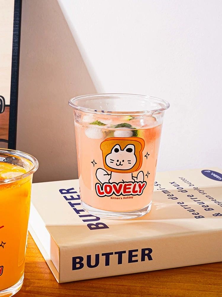 Bread Cat Glass Cup Milk Cup Cold Drink Cup
