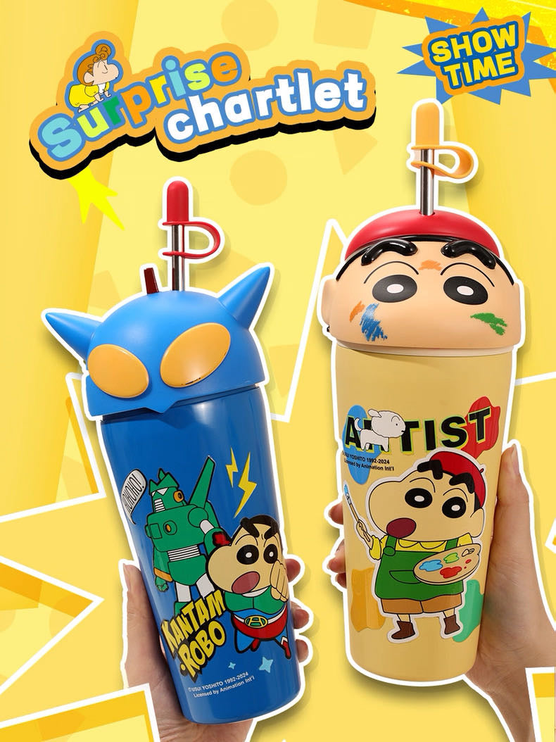 Crayon Shin-chan Series Stainless Steel Thermos Cup Keep Warm Keep Cold Ice Cup 600ml Straw