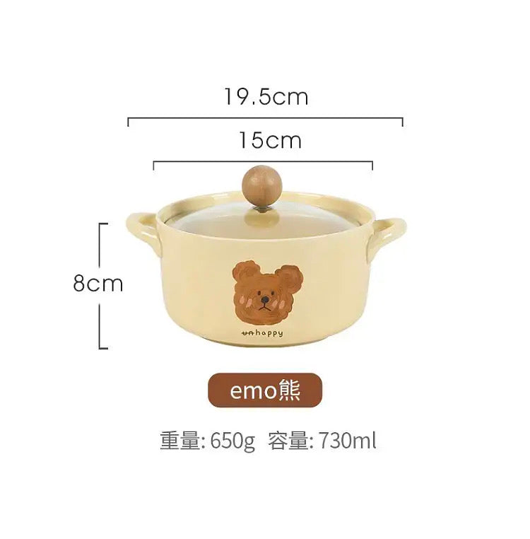 Cute Cute emoBear with Lid Instant Noodle Bowl