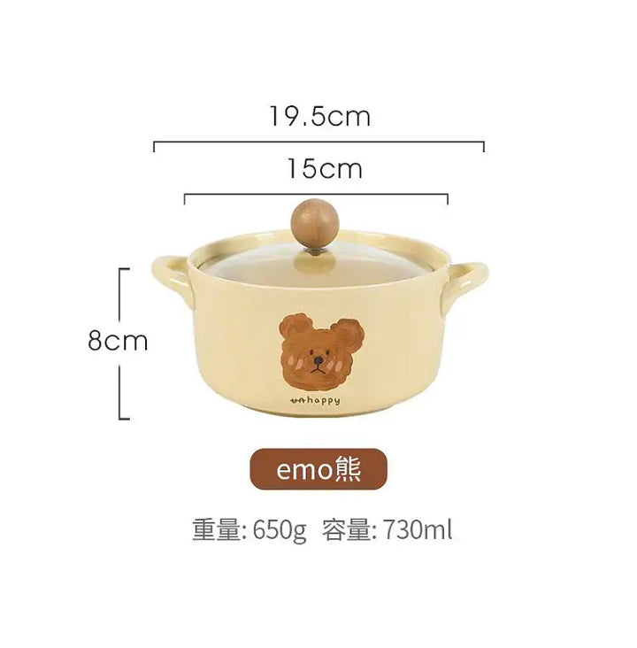 Cute Cute emoBear with Lid Instant Noodle Bowl