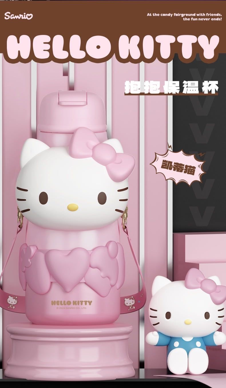 Sanrio Series 316 Stainless Steel Straw Thermos Cup Keep Warm Keep Cold Crossbody Printed + 3D Cup Sleeve