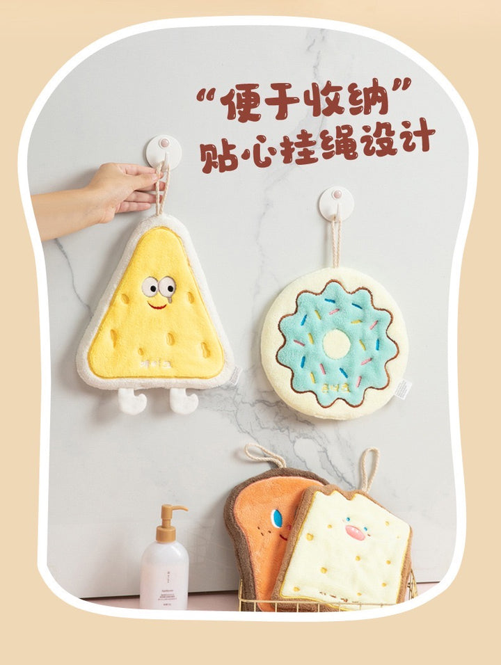 Hanging Hand Towel Bread Series Thickened Water Absorbent Coral Fleece Towel 1 Set 4