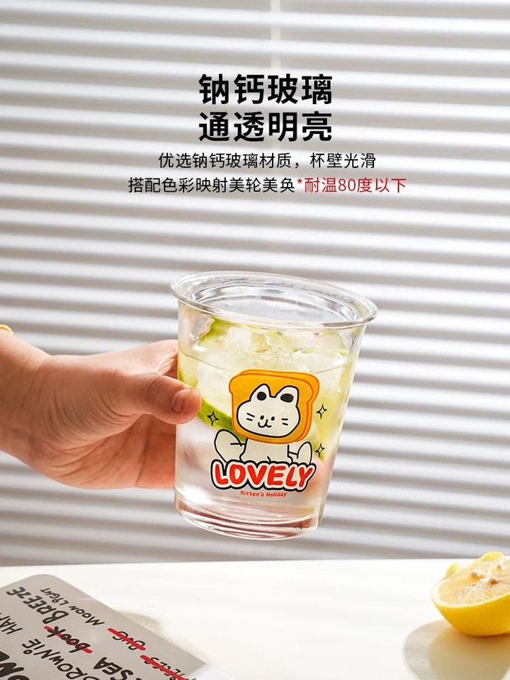 Bread Cat Glass Cup Milk Cup Cold Drink Cup