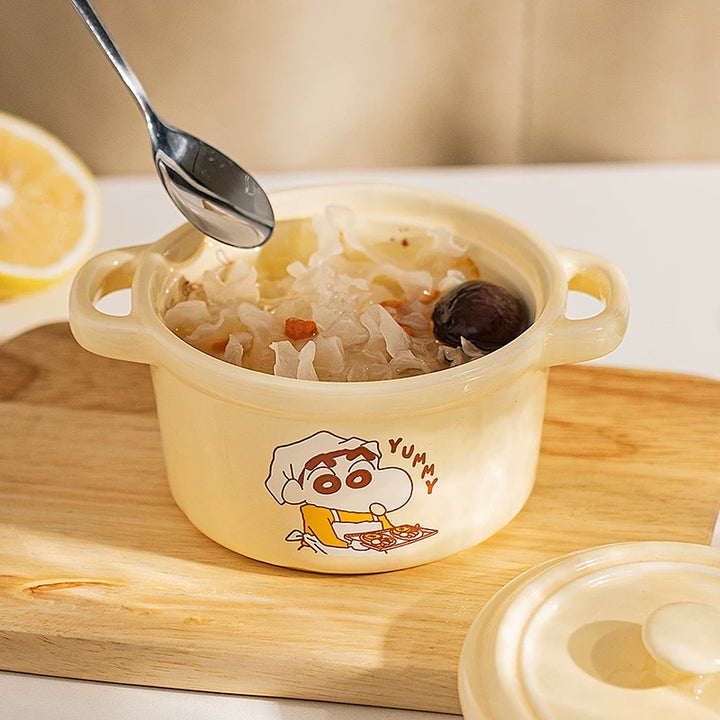 Crayon Shin-chan Double Ear Bowl Stew Cup Bowl with Lid Double Ear Bowl Baby Food Bowl Bowl