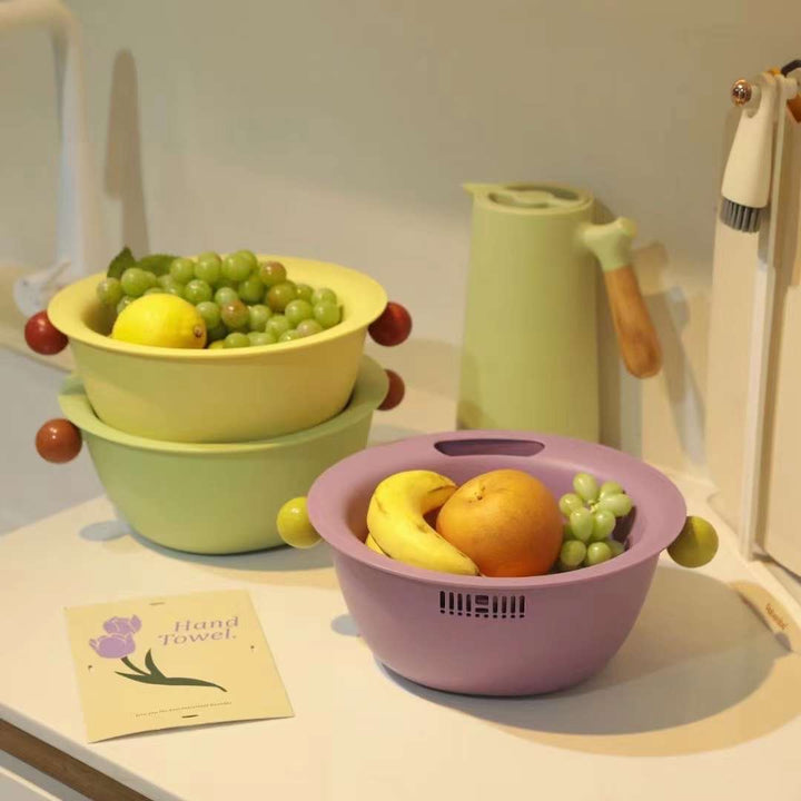 Multifunctional Drain Basket Dopamine Color Block Washing Basin Drain Basket Special Fruit Vegetable Thickened Hanging