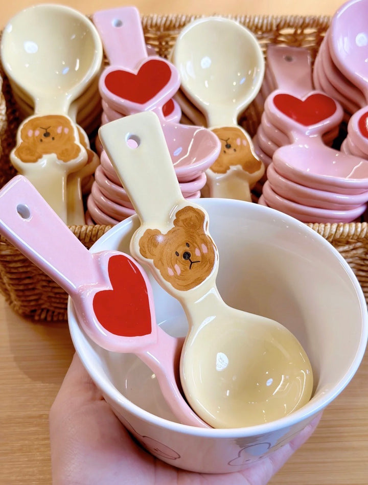 Hand-painted emoBear & Ceramic Soup Spoon