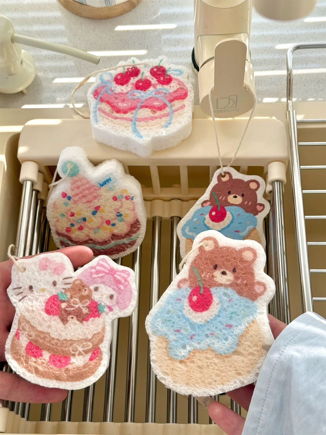 Bear 1 Set 4 Wood Pulp Sponge Bowl Scouring Pad