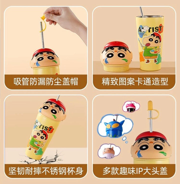 Crayon Shin-chan Series Stainless Steel Thermos Cup Keep Warm Keep Cold Ice Cup 600ml Straw