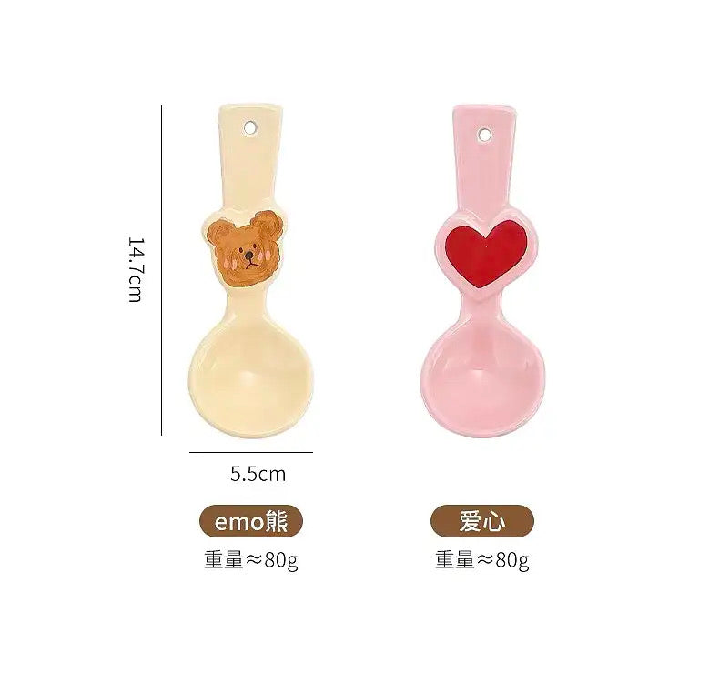 Hand-painted emoBear & Ceramic Soup Spoon