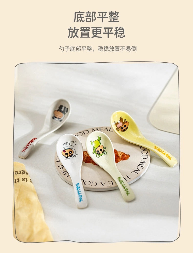 Crayon Shin-chan Cute Ceramic Tableware Set Irregular Shape Rice Bowl Soup Spoon Kids