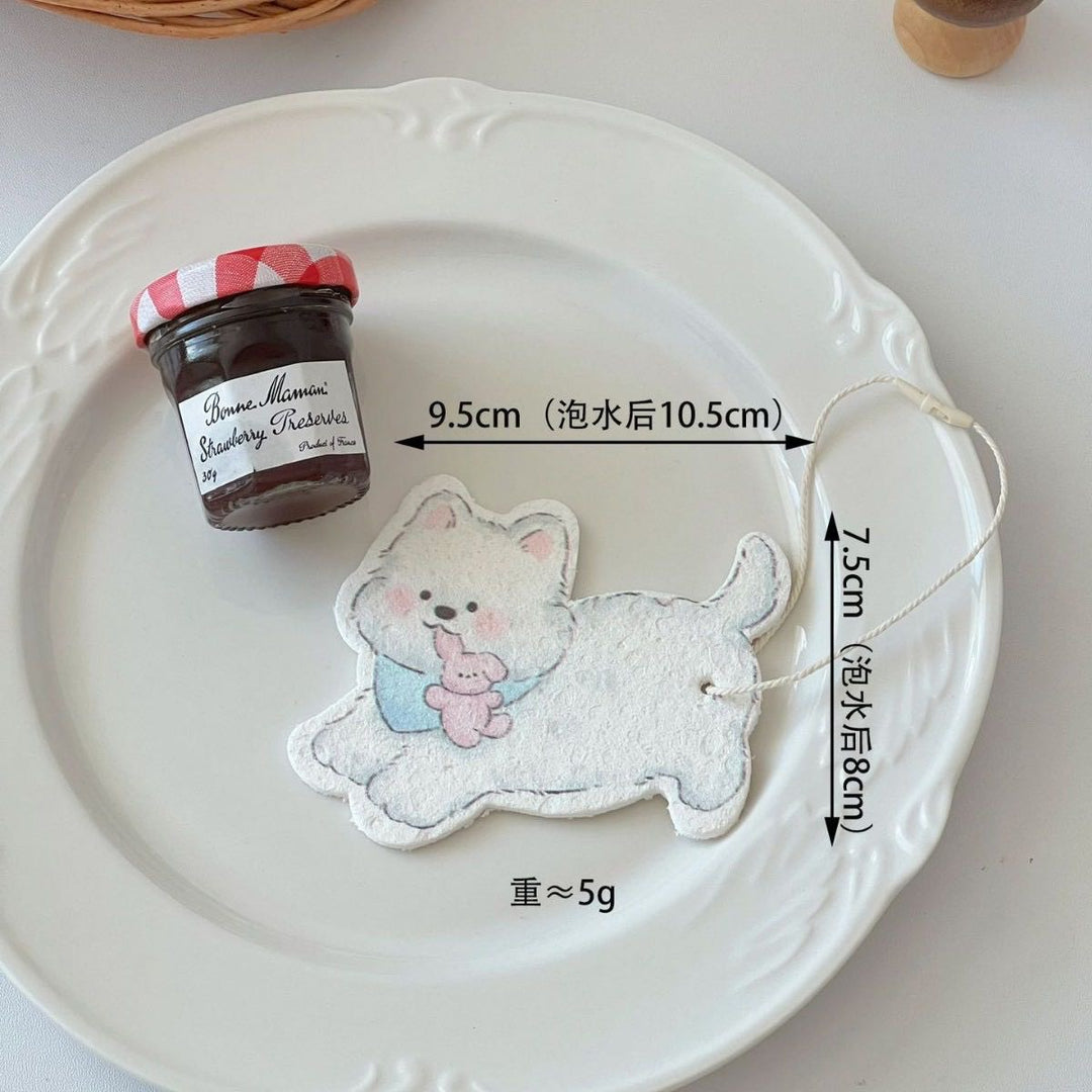 Cute Lanyard Wood Pulp Sponge Dish Sponge Cup Scouring Pad 1 Set Different Styles
