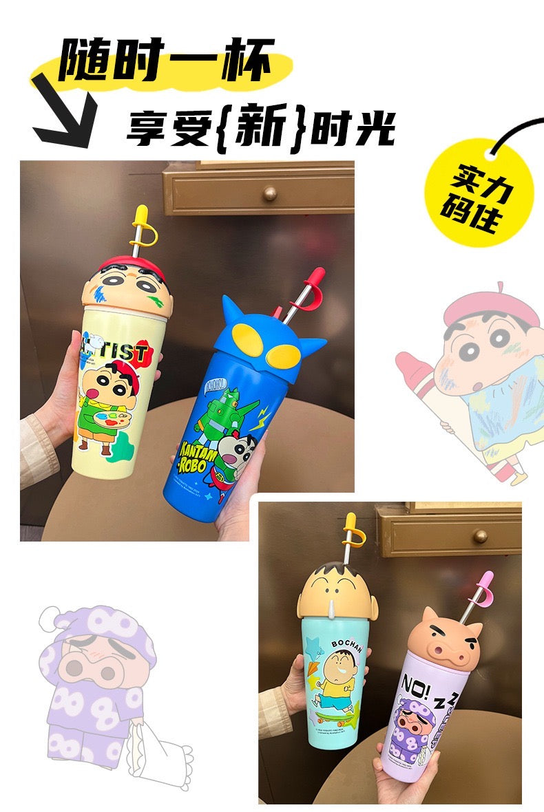 Crayon Shin-chan Series Stainless Steel Thermos Cup Keep Warm Keep Cold Ice Cup 600ml Straw
