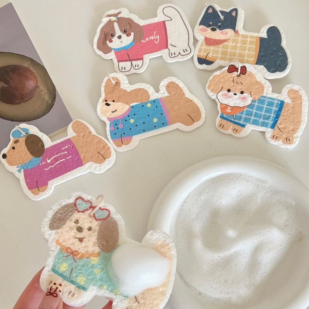 Cute Lanyard Wood Pulp Sponge Dish Sponge Cup Scouring Pad 1 Set Different Styles