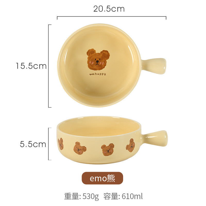 Cute Cute emoBear Single Handle Baking Bowl