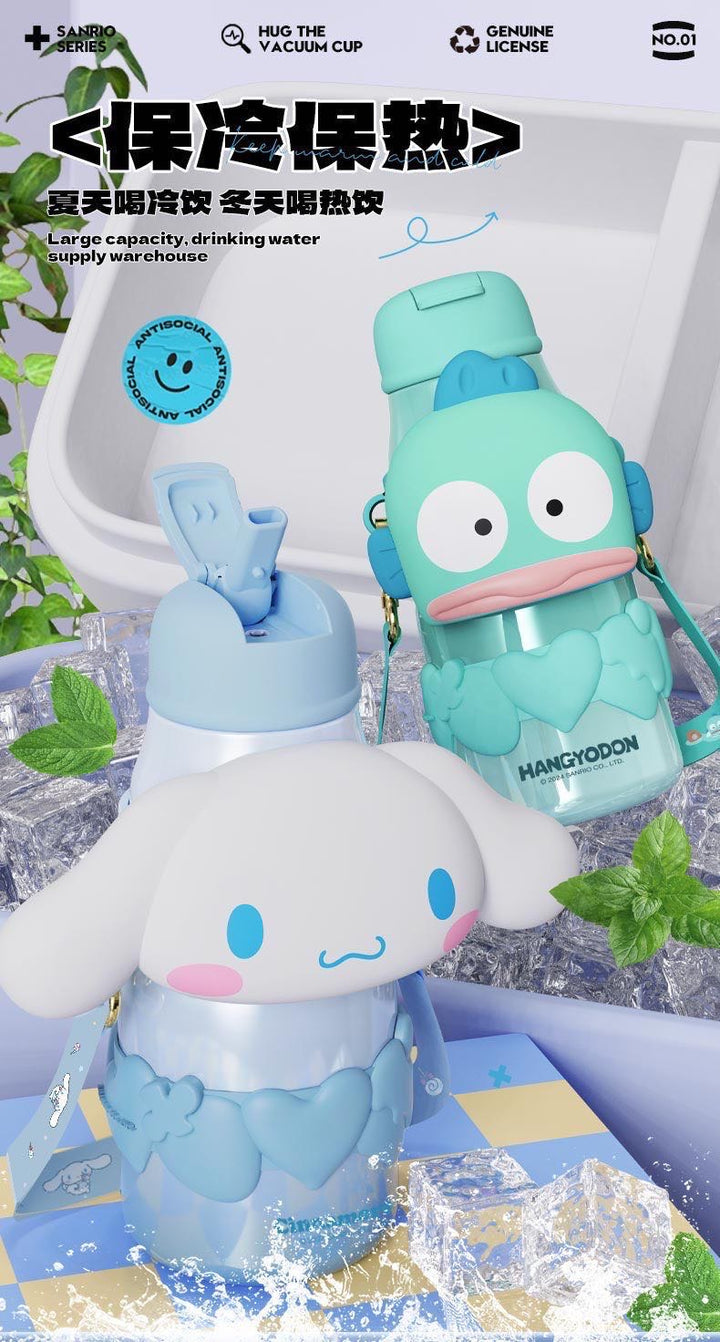Sanrio Series 316 Stainless Steel Straw Thermos Cup Keep Warm Keep Cold Crossbody Printed + 3D Cup Sleeve