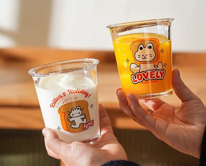 Bread Cat Glass Cup Milk Cup Cold Drink Cup