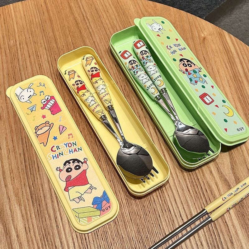 Crayon Shin-chan 304 Stainless Steel Spoon & Fork Chopsticks Portable Tableware 3-Piece Set